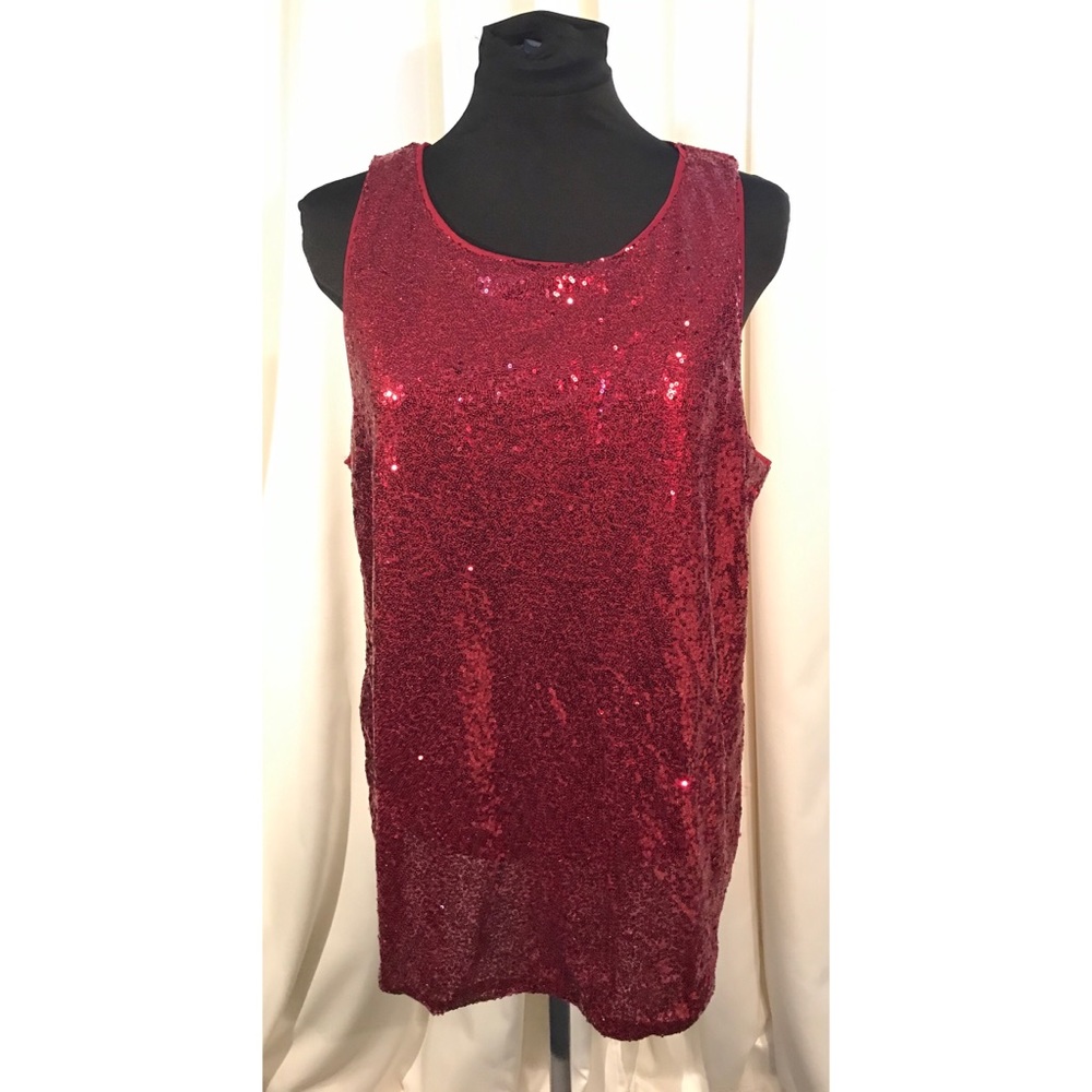 Zeagoo sparkle sequin red sleeveless top XXL